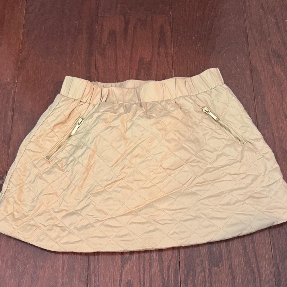 Janie and Jack Quilted Beige Skirt with Gold Zippers